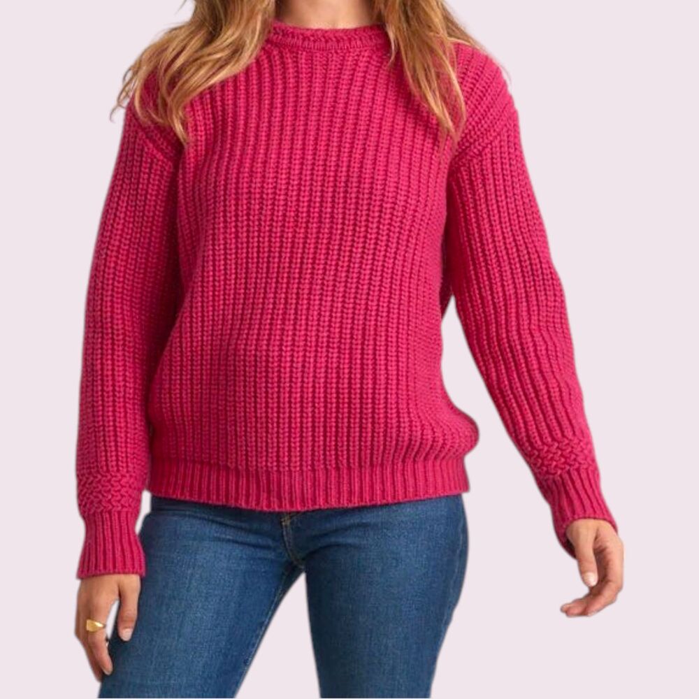 MARINE LAYER Pink Oversized Crewneck Chunky Knit Sweater Size XS Merino Wool